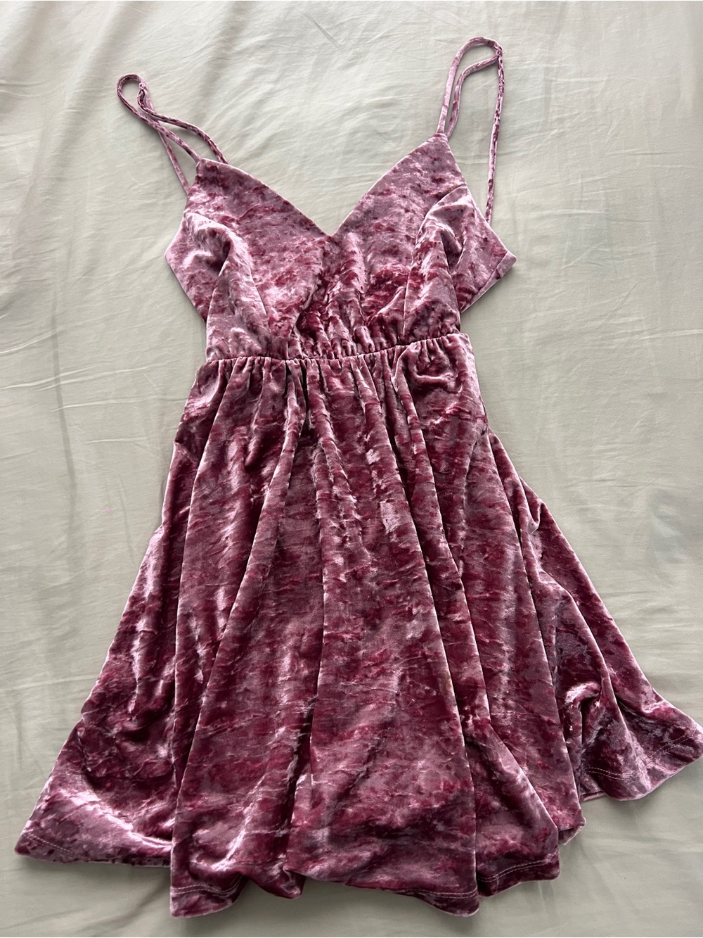 Pink Crushed Velvet Mini Babydoll Dress